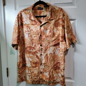 Ocean Pacific men's orange tan Hawaiian shirt 100% silk size XL